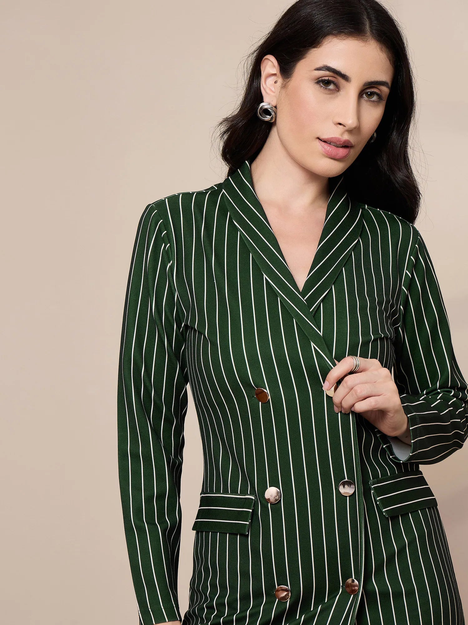 Green Striped Blazer Dress: Stylish Women's Western Clothing