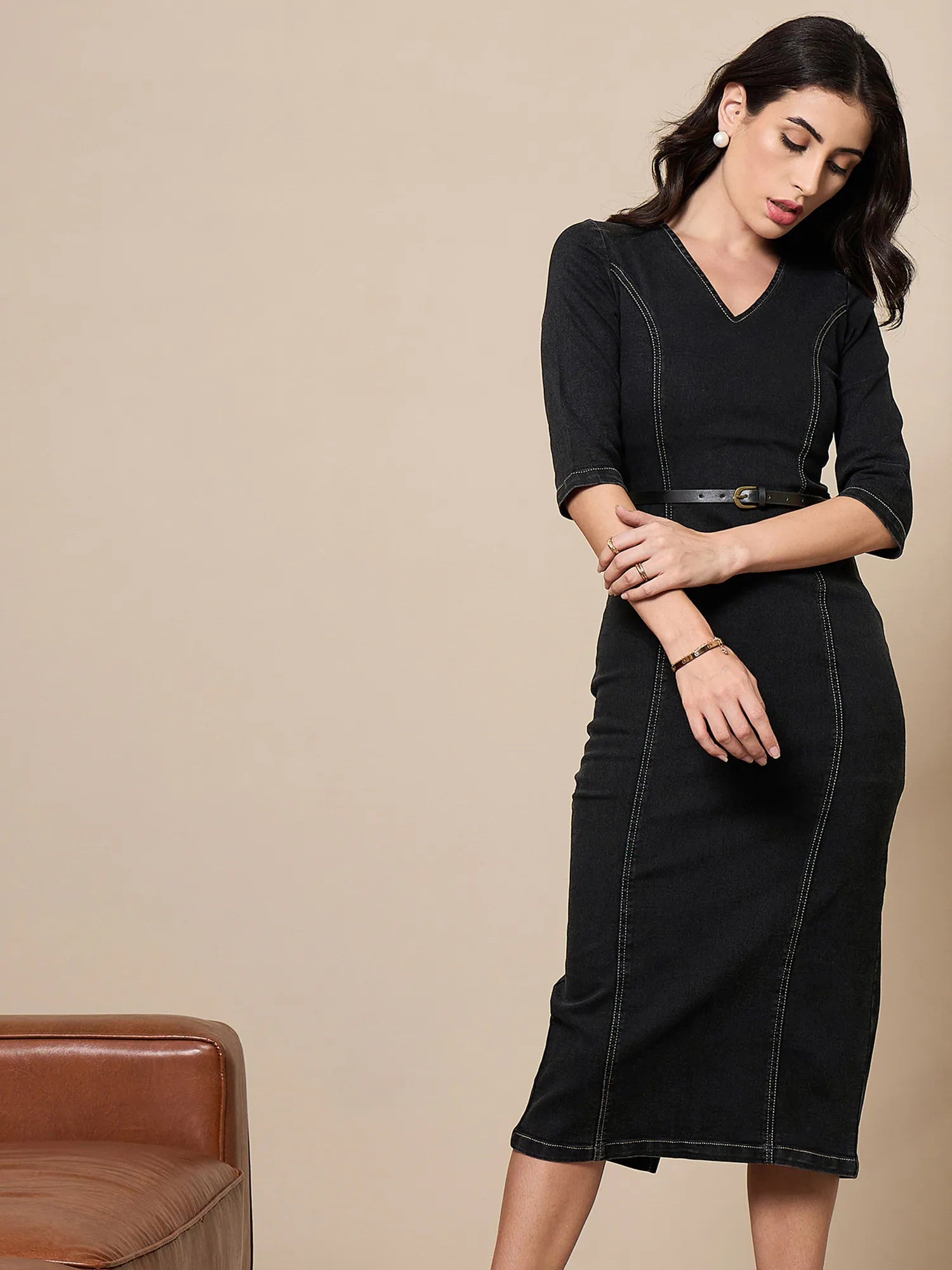 black below the knee dress Paneros Clothing Women's Lace Magnolia Midi in The skirt of the dress could be worn more frilled or more loosen Norma Kamali Maria Dress Below