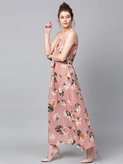 Baked Pink Floral Belted Maxi