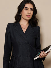 Women Black Collar Blazer Dress-SFDRSS12424