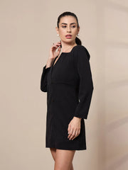 Women Black Full Sleeve Short Dress-SFDRSS12426