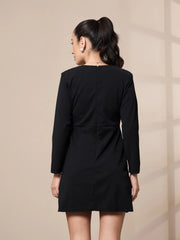 Women Black Full Sleeve Short Dress-SFDRSS12426
