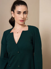 Women Green Full Sleeve Short Dress-SFDRSS12427