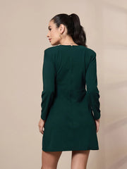 Women Green Full Sleeve Short Dress-SFDRSS12427