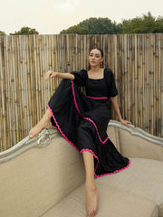 Women Black Ric Rac Lace Square Neck Midi Dress-SFDRSS12432