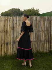 Women Black Ric Rac Lace Square Neck Midi Dress-SFDRSS12432