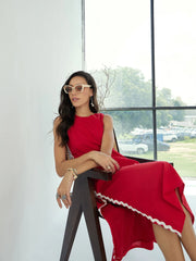 Women Red Ric Rac Lace Sleeveless Straight Dress-SFDRSS12433