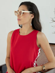 Women Red Ric Rac Lace Sleeveless Straight Dress-SFDRSS12433