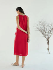 Women Red Ric Rac Lace Sleeveless Straight Dress-SFDRSS12433