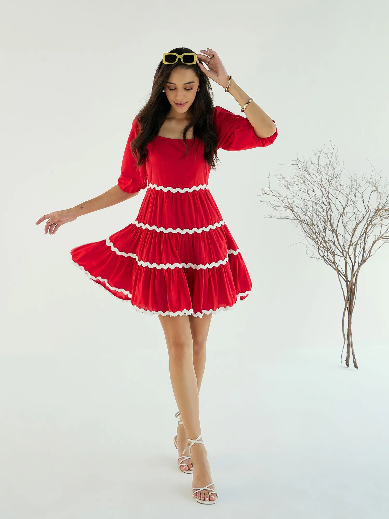 Red Ric Rac Lace Women's Short Dress | Cotton Cambric