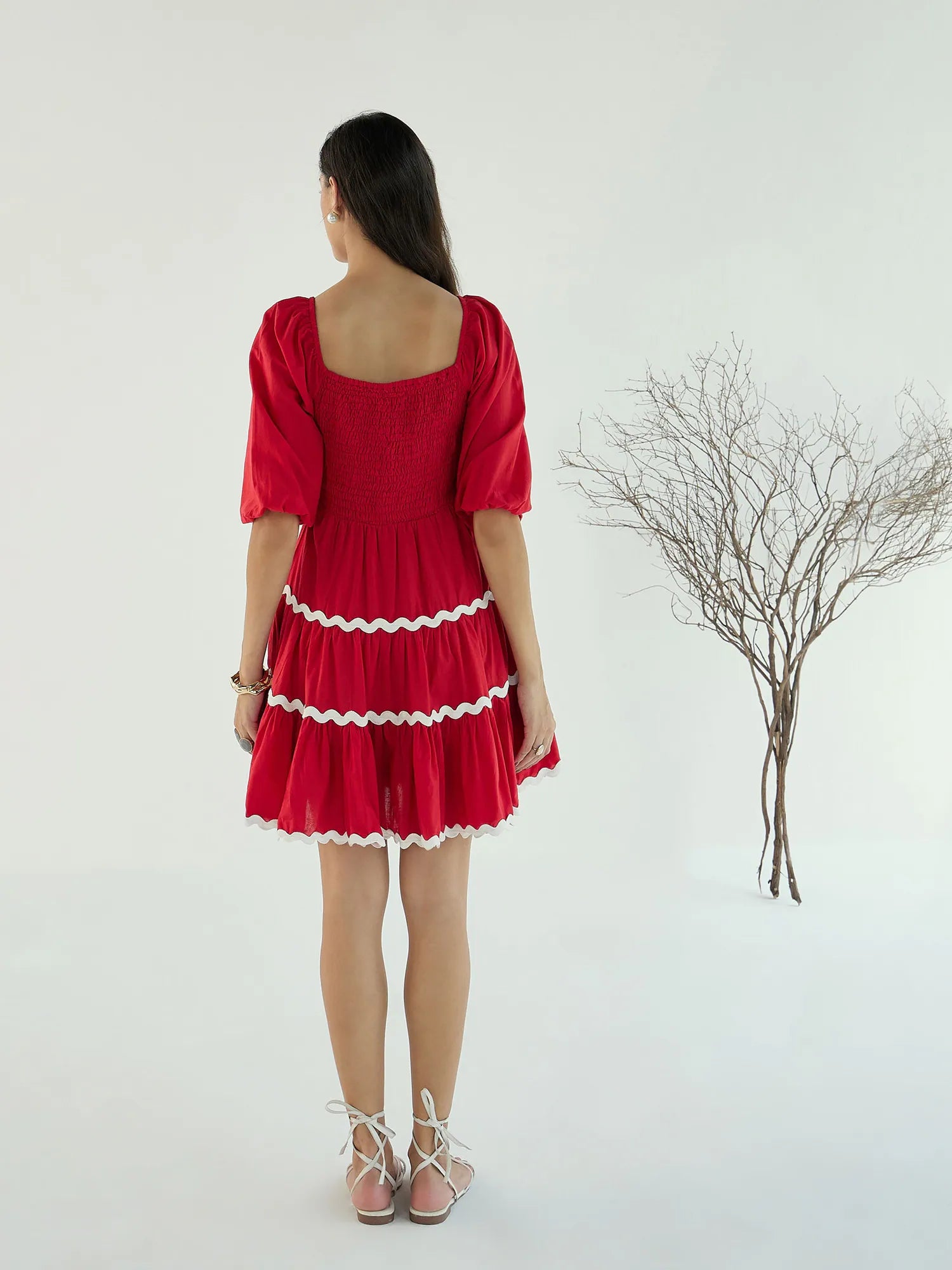 Red Ric Rac Lace Women's Short Dress | Cotton Cambric