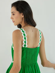 Women Green Ric Rac Lace Tiered Maxi Dress-SFDRSS12436