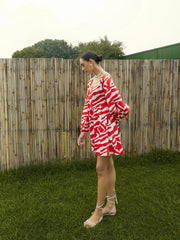 Women Red & White Printed Back Tie Knot Dress-SFDRSS12444