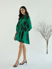 Women Green Back Cut Out Polka Dot Dress-SFDRSS12445