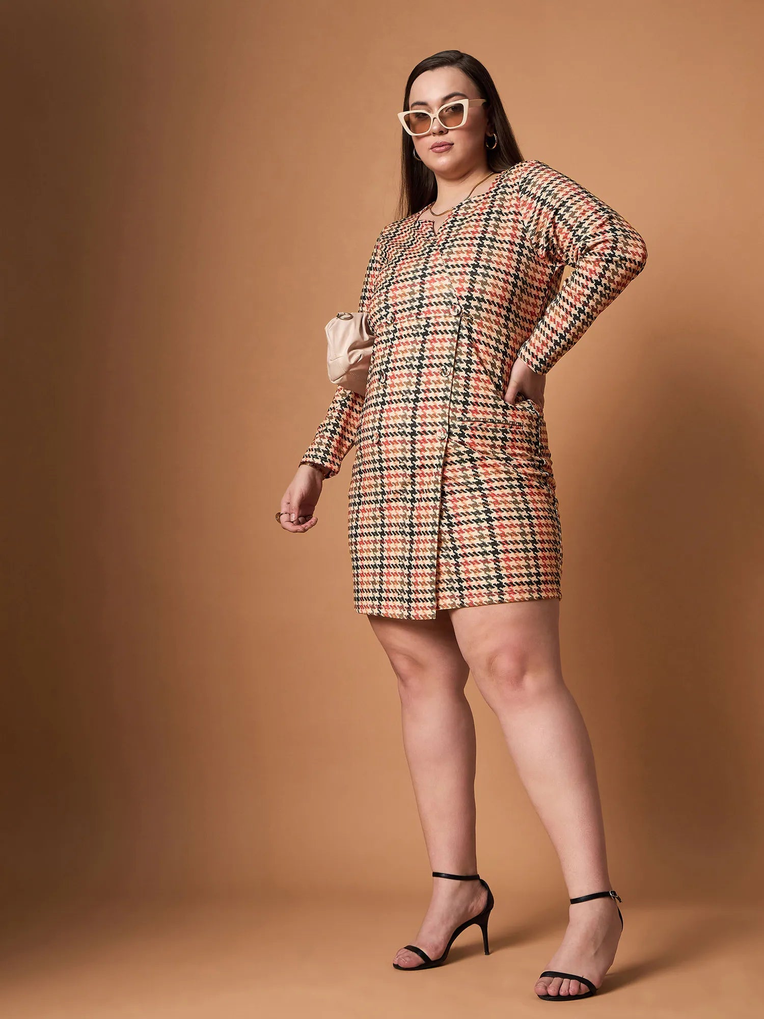 Peach Houndstooth Blazer Dress | Women's Western Wear