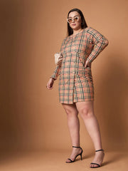 Women Peach Multi Houndstooth Blazer Dress-SFDRSS12452
