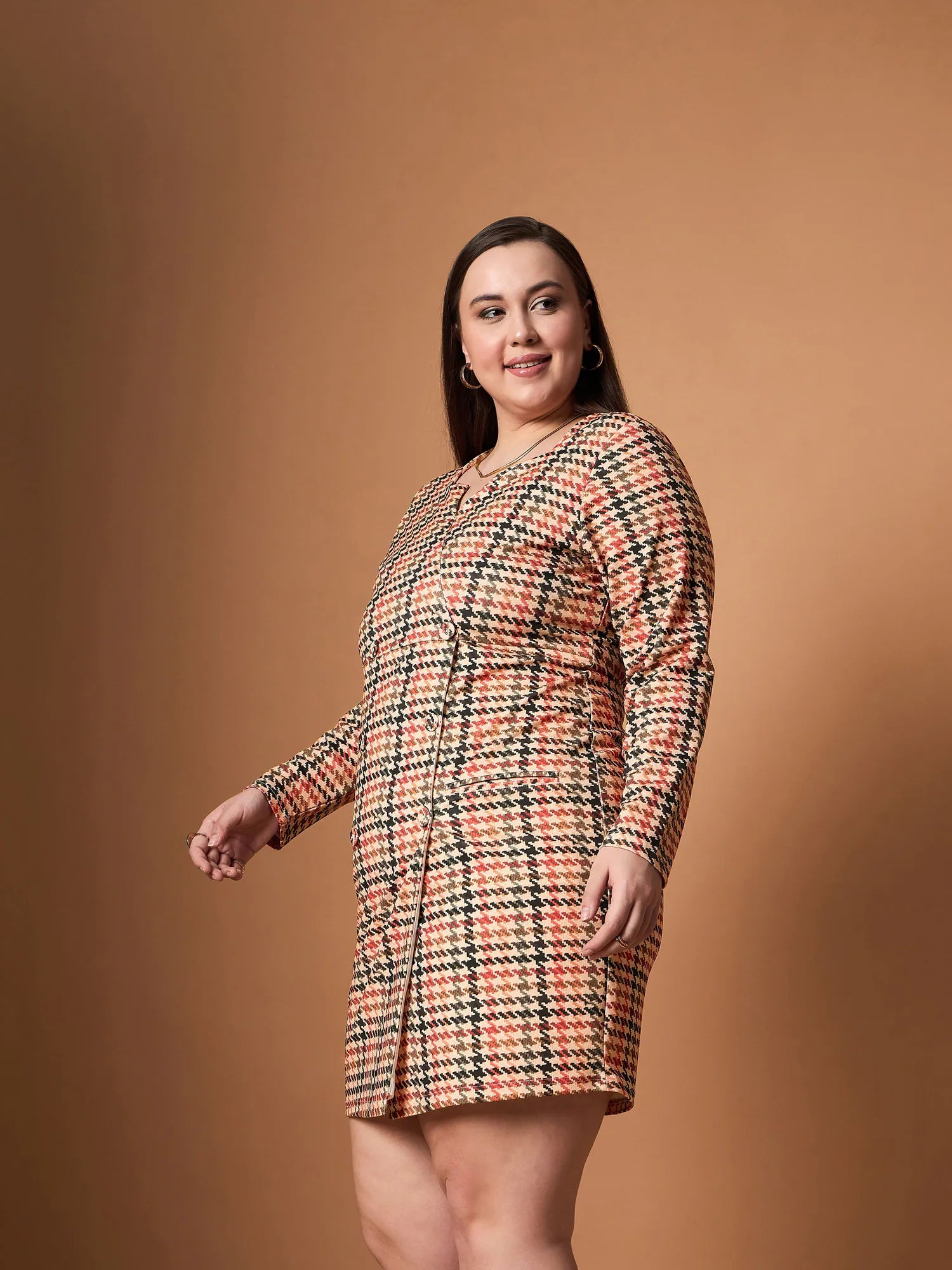 Peach Houndstooth Blazer Dress | Women's Western Wear