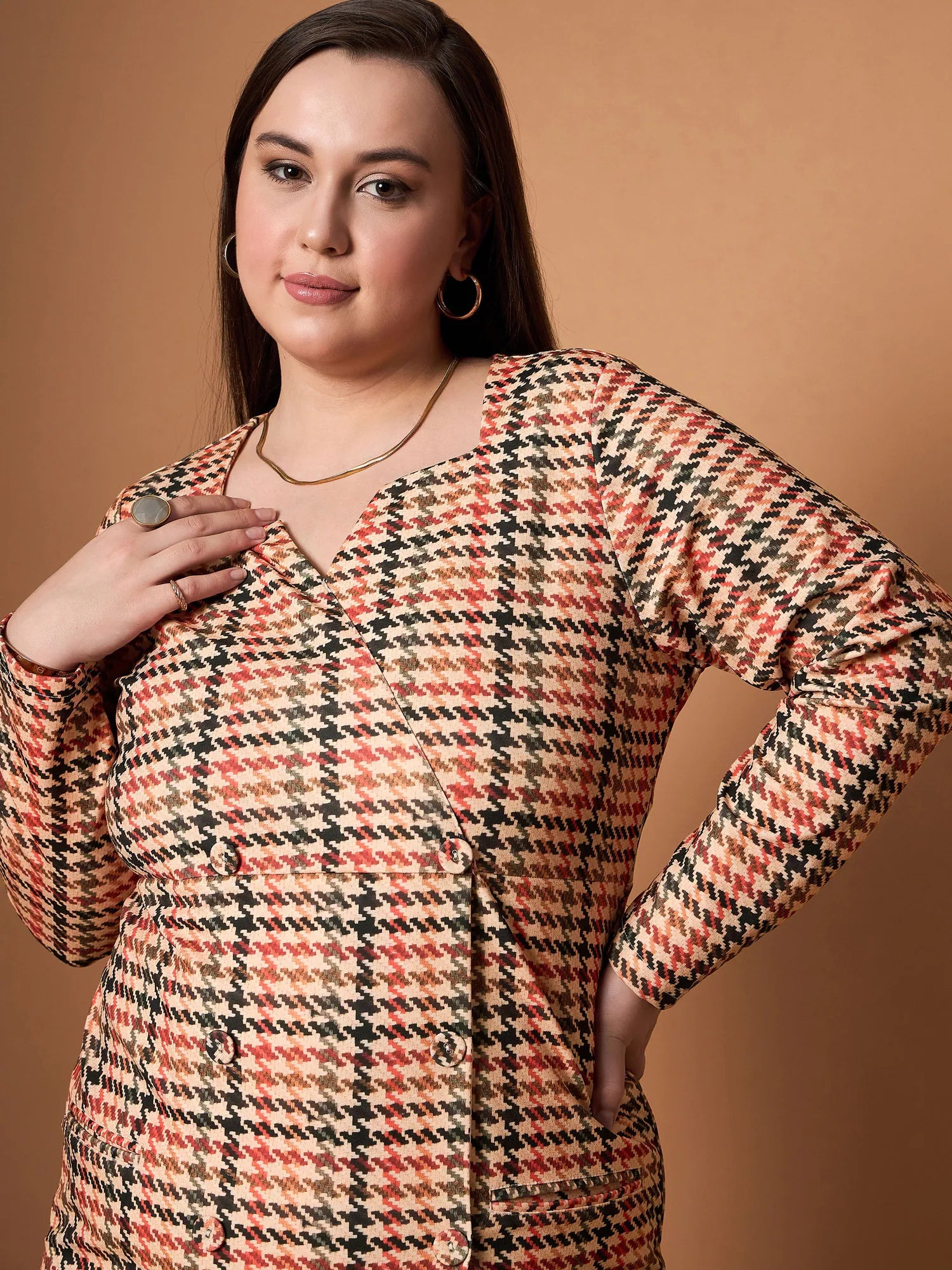 Peach Houndstooth Blazer Dress | Women's Western Wear