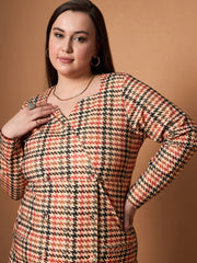 Women Peach Multi Houndstooth Blazer Dress-SFDRSS12452