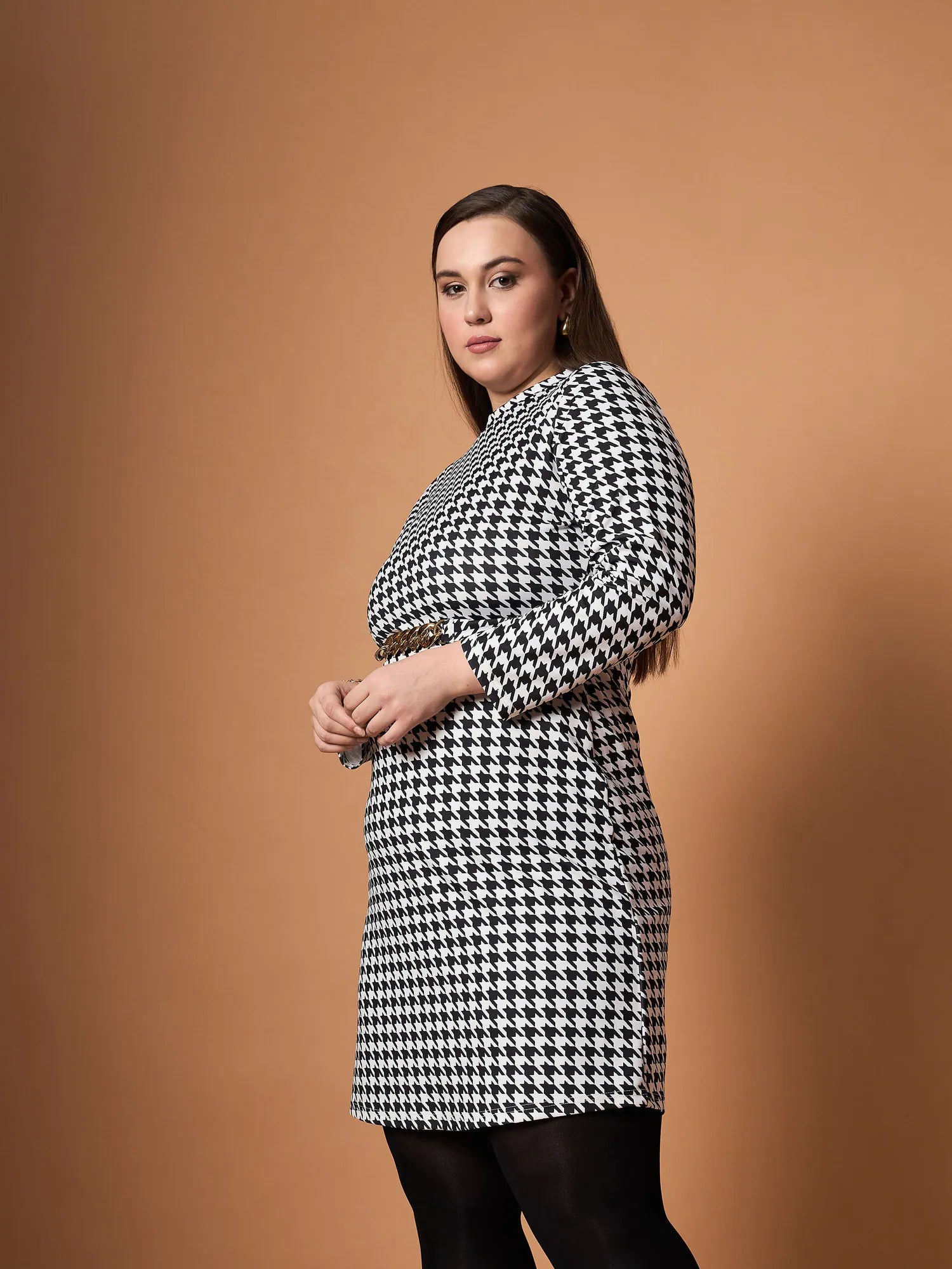Black & White Houndstooth Dress - Designer Women's Fashion