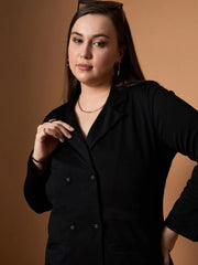 Women Black Short Blazer Dress-SFDRSS12460