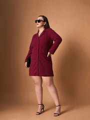 Women Maroon Short Blazer Dress-SFDRSS12462