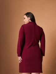 Women Maroon Short Blazer Dress-SFDRSS12462