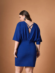 Women Royal Blue Glitter Bodycon Kimono Sleeves Dress-SFDRSS12464