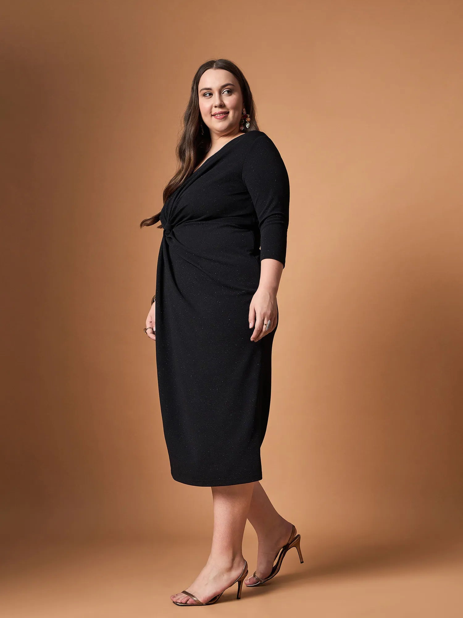 Black Glitter Side Knot Midi Dress | Women's Party Wear