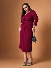 Women Maroon Glitter Side Knot Midi Dress-SFDRSS12466
