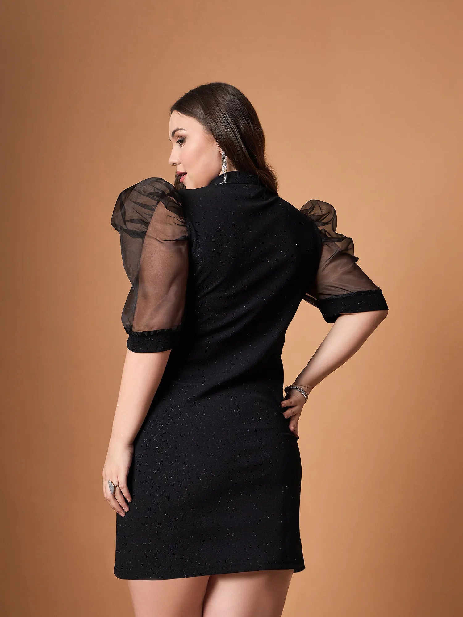 Black Glitter Organza Sleeve Blazer Dress | Party Wear