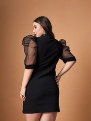 Women Black Glitter Organza Sleeves Blazer Dress-SFDRSS12467
