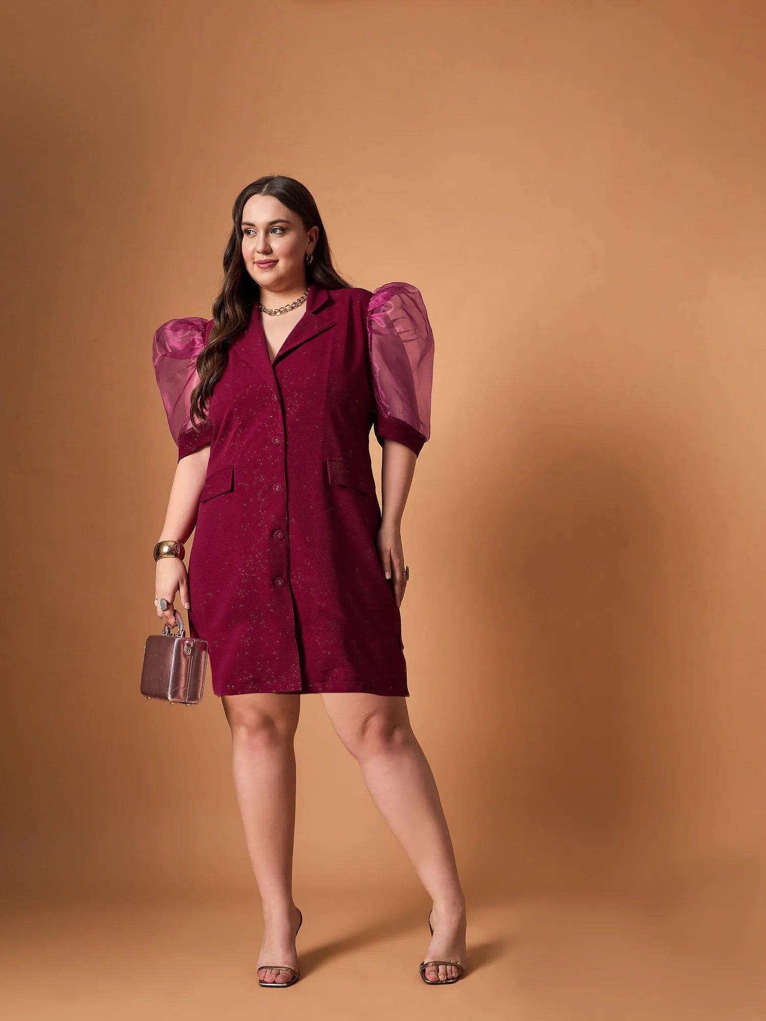 Maroon Glitter Blazer Dress | Women's Party Wear Mini Dress