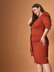 Women Rust Glitter Front Ruched Dress-SFDRSS12469