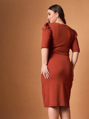 Women Rust Glitter Front Ruched Dress-SFDRSS12469