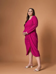 Women Fuchsia Glitter Front Slit Dress-SFDRSS12471