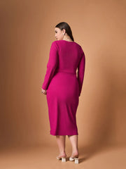 Women Fuchsia Glitter Front Slit Dress-SFDRSS12471