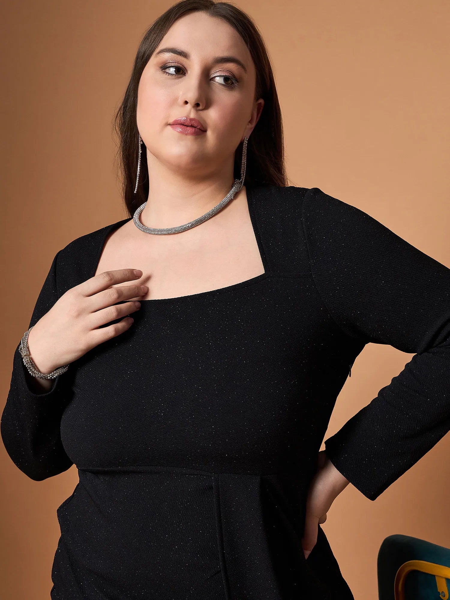 Black Glitter Front Slit Dress | Women's Party Wear Dress