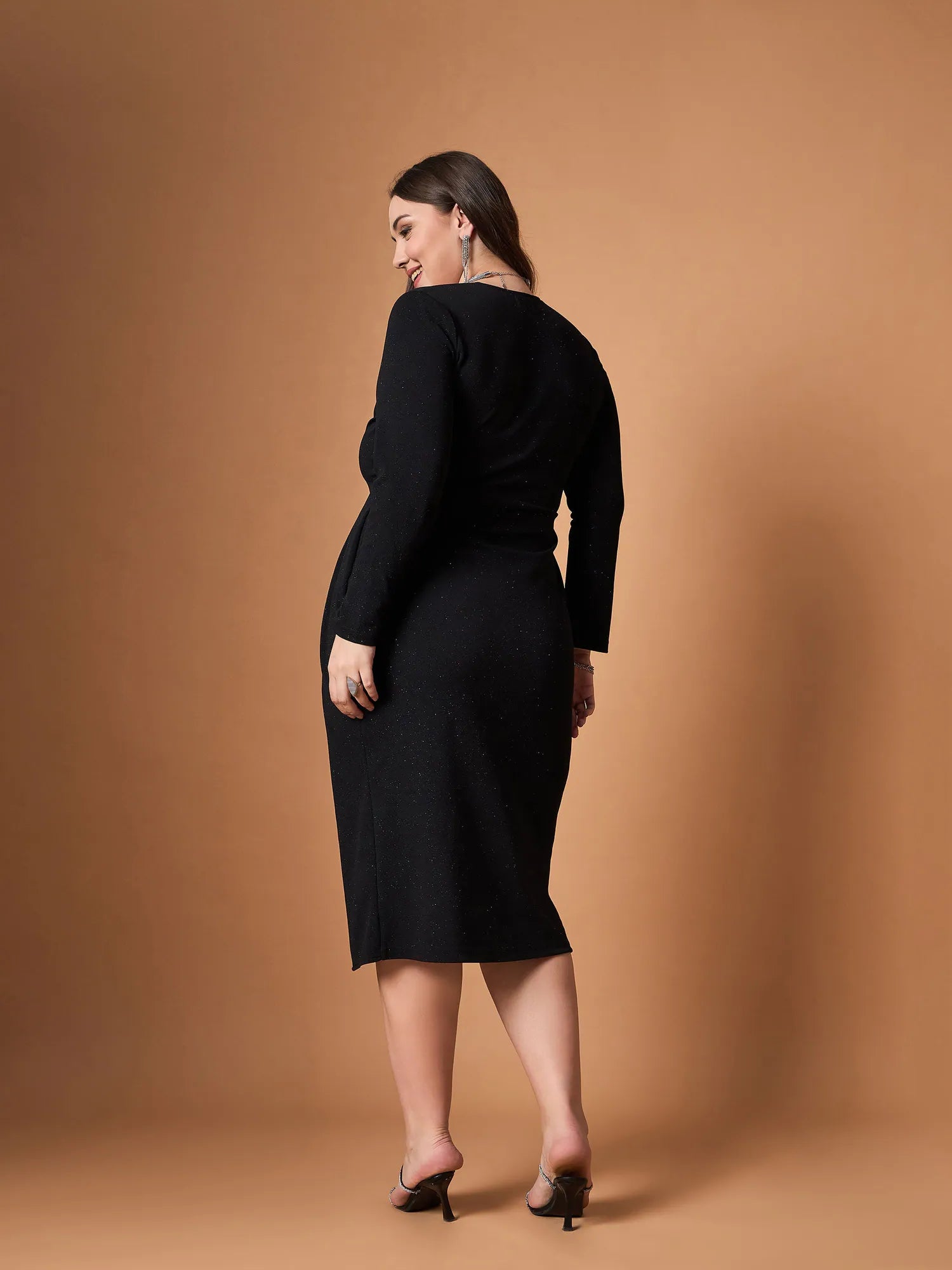 Black Glitter Front Slit Dress | Women's Party Wear Dress