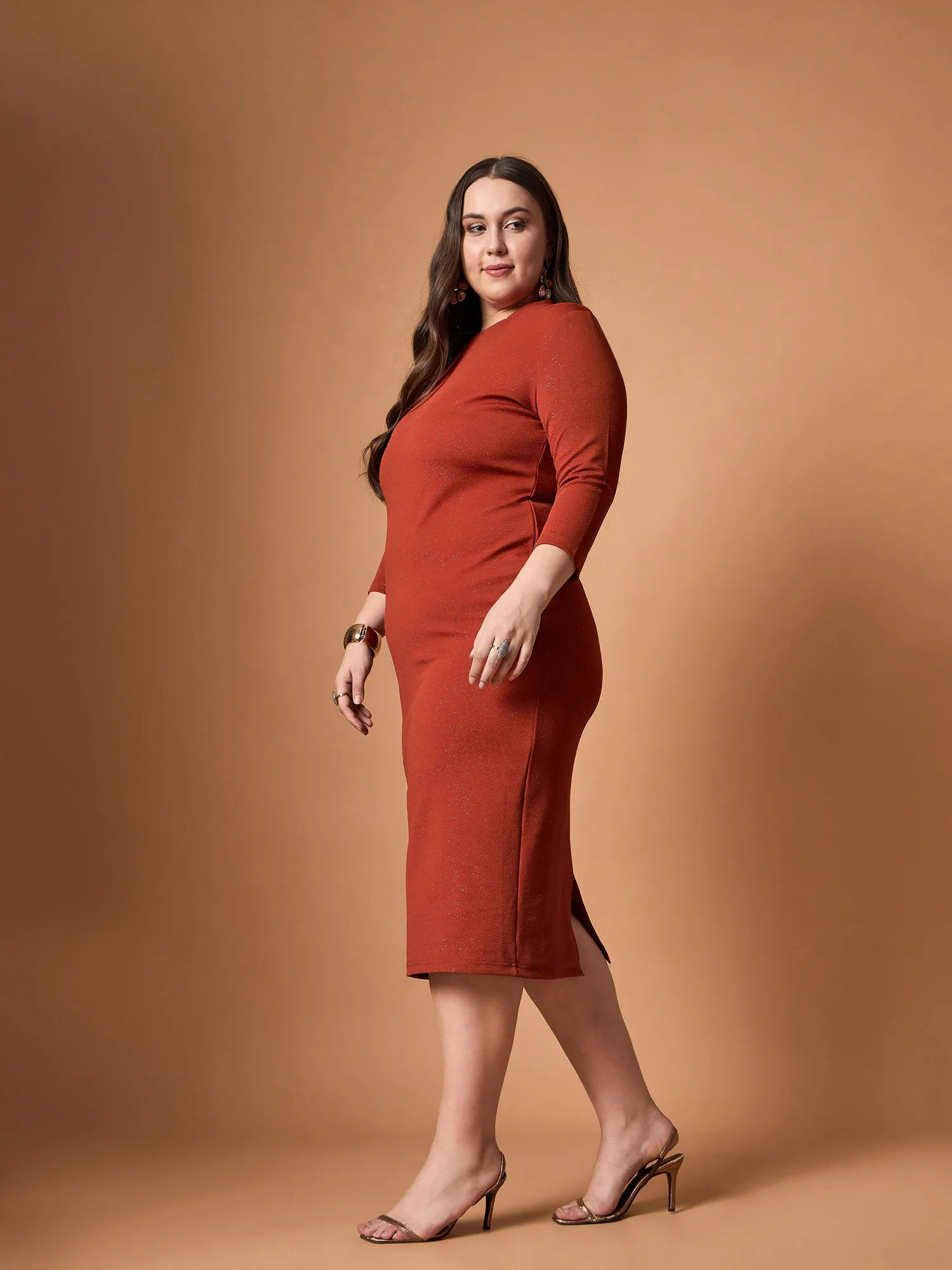 Rust Glitter Bodycon Dress | Women's Western Outfits