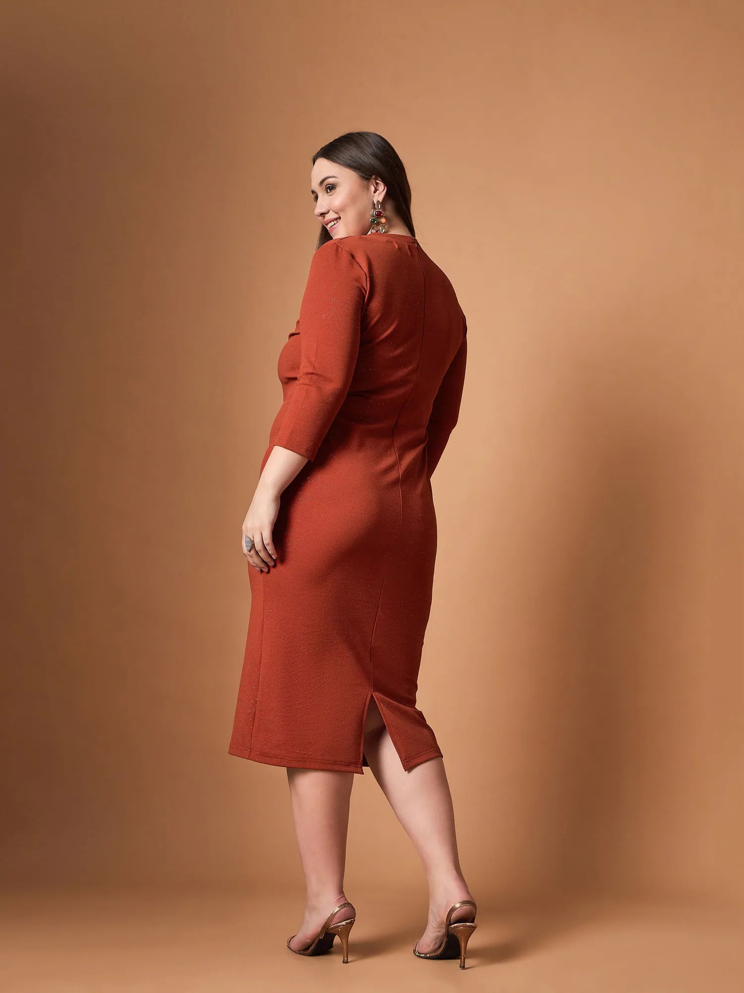 Rust Glitter Bodycon Dress | Women's Western Outfits