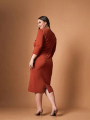 Women Rust Glitter Bodycon High Neck Dress-SFDRSS12474