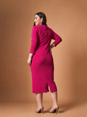 Women Fuchsia Glitter Bodycon High Neck Dress-SFDRSS12475