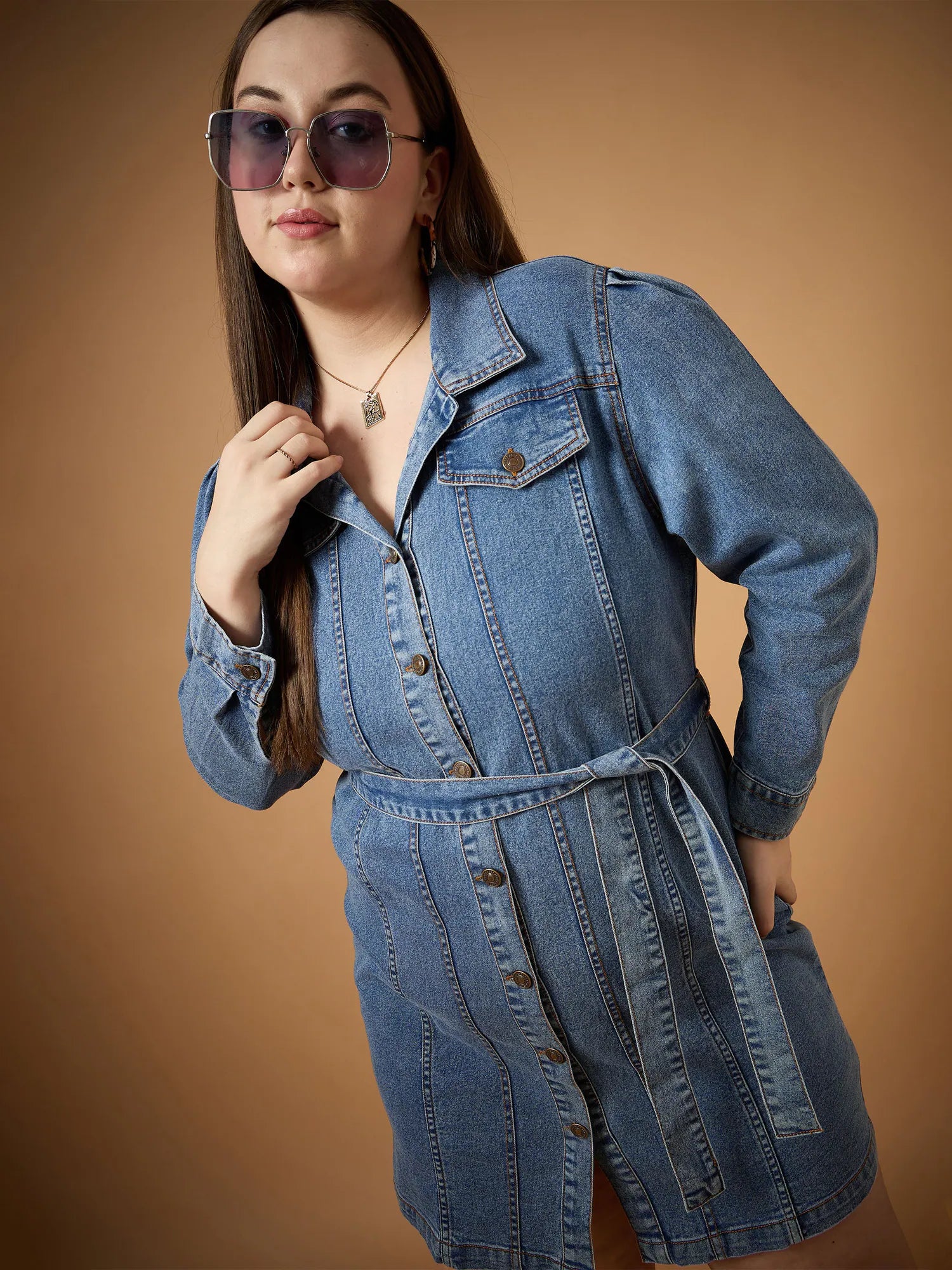 Denim Shirt Dress - Women's Casual Button Front, Above Knee