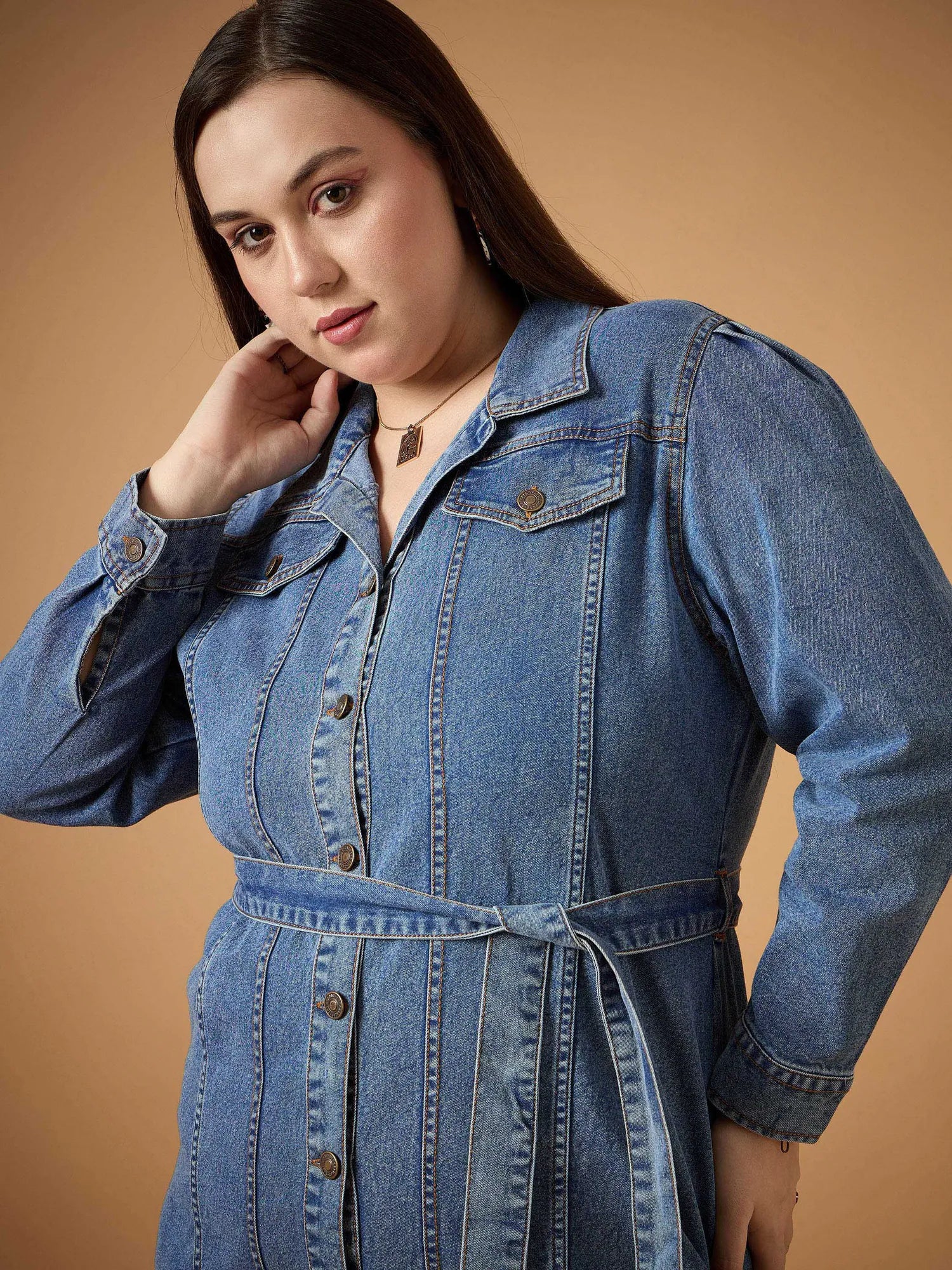 Denim Shirt Dress - Women's Casual Button Front, Above Knee