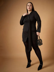 Women Black Front Knot Detail Short Dress-SFDRSS12482