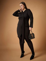 Women Black Front Knot Detail Short Dress-SFDRSS12482