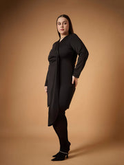 Women Black Front Knot Detail Short Dress-SFDRSS12482