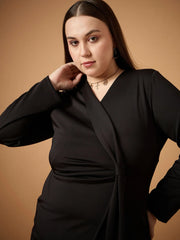 Women Black Front Knot Detail Short Dress-SFDRSS12482