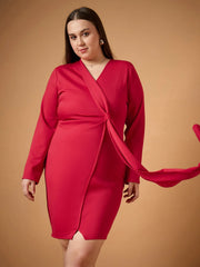 Women Red Front Knot Detail Short Dress-SFDRSS12483